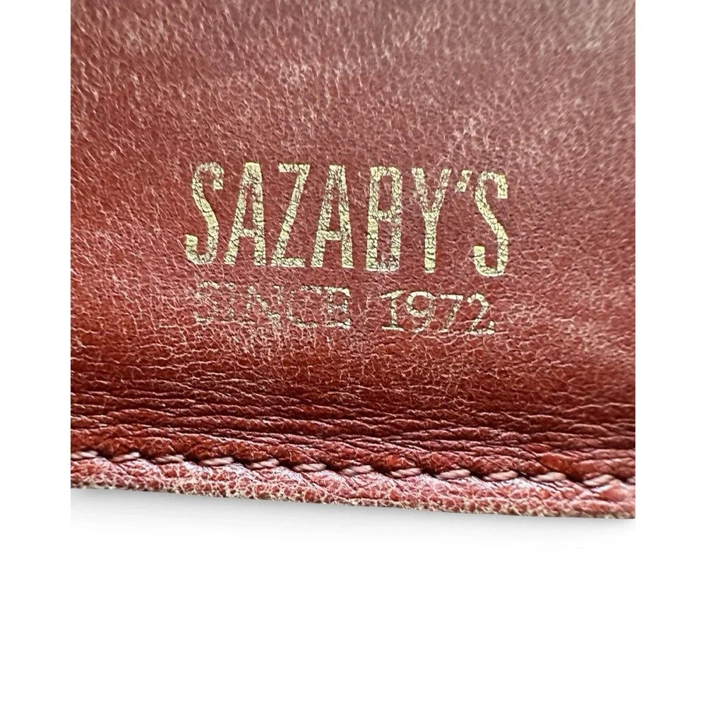 🧡Vintage SAZABY Black Lizard Snake Print Leather Bifold Wallet Gold Logo RARE